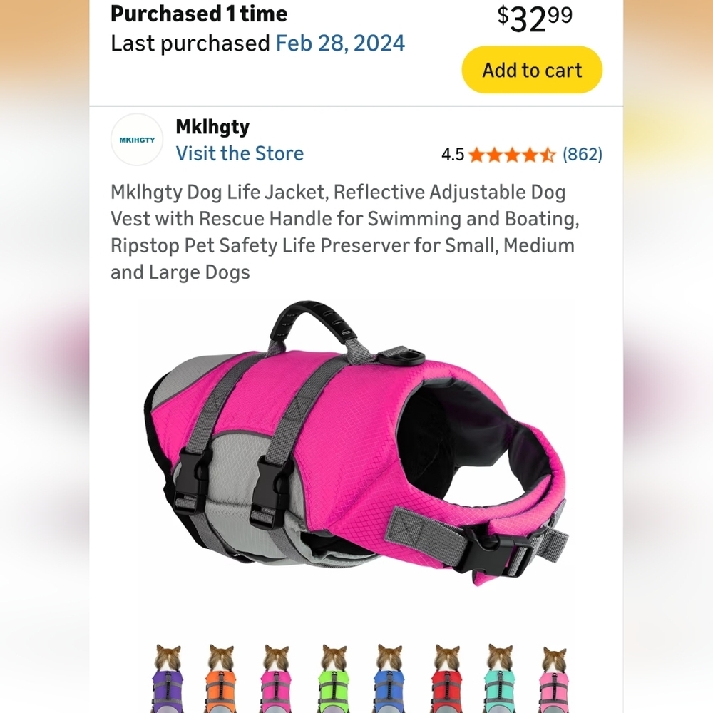 Pink and Gray Dog Life Jacket, Size S (1206)